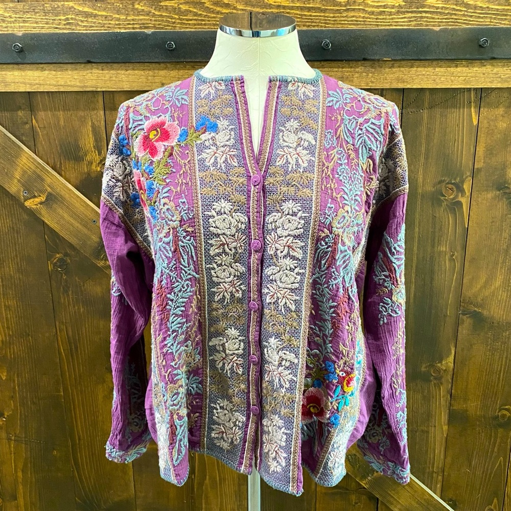 Johnny Was Merlin Blouse Top Plum Size XS
